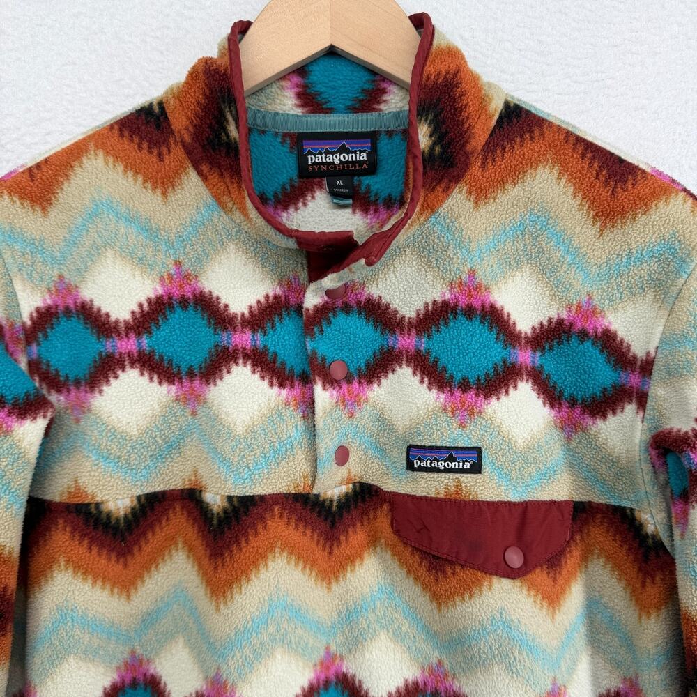 PATAGONIA Fleece Womens XL Lightweight Synchilla Snap-T Aztec Timber Twist Red - Picture 3 of 13